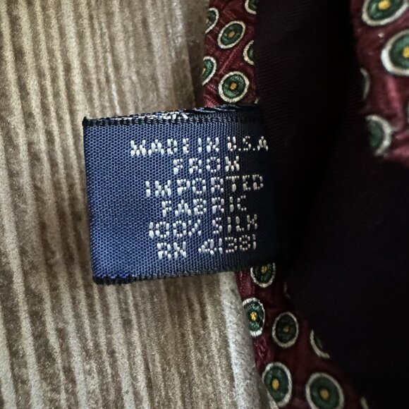 Polo By Ralph‎ Lauren Preppy Silk Tie Burgundy Green Gold Circles Handmade USA - Picture 5 of 7